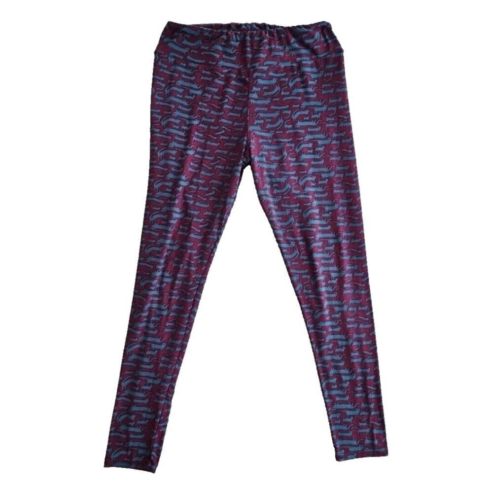 LaLaRue Leggings One Size Black Cat on Maroon Background Athleticwear‎ EUC Yoga